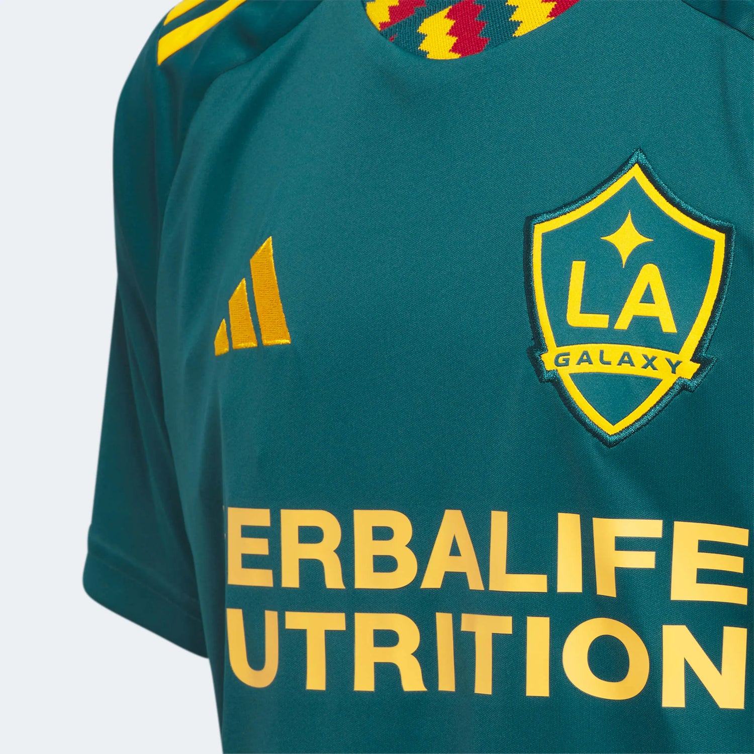 adidas 2023-24 LA Galaxy Youth Away Jersey - Mystery Green-Team Gold (Detail 1)