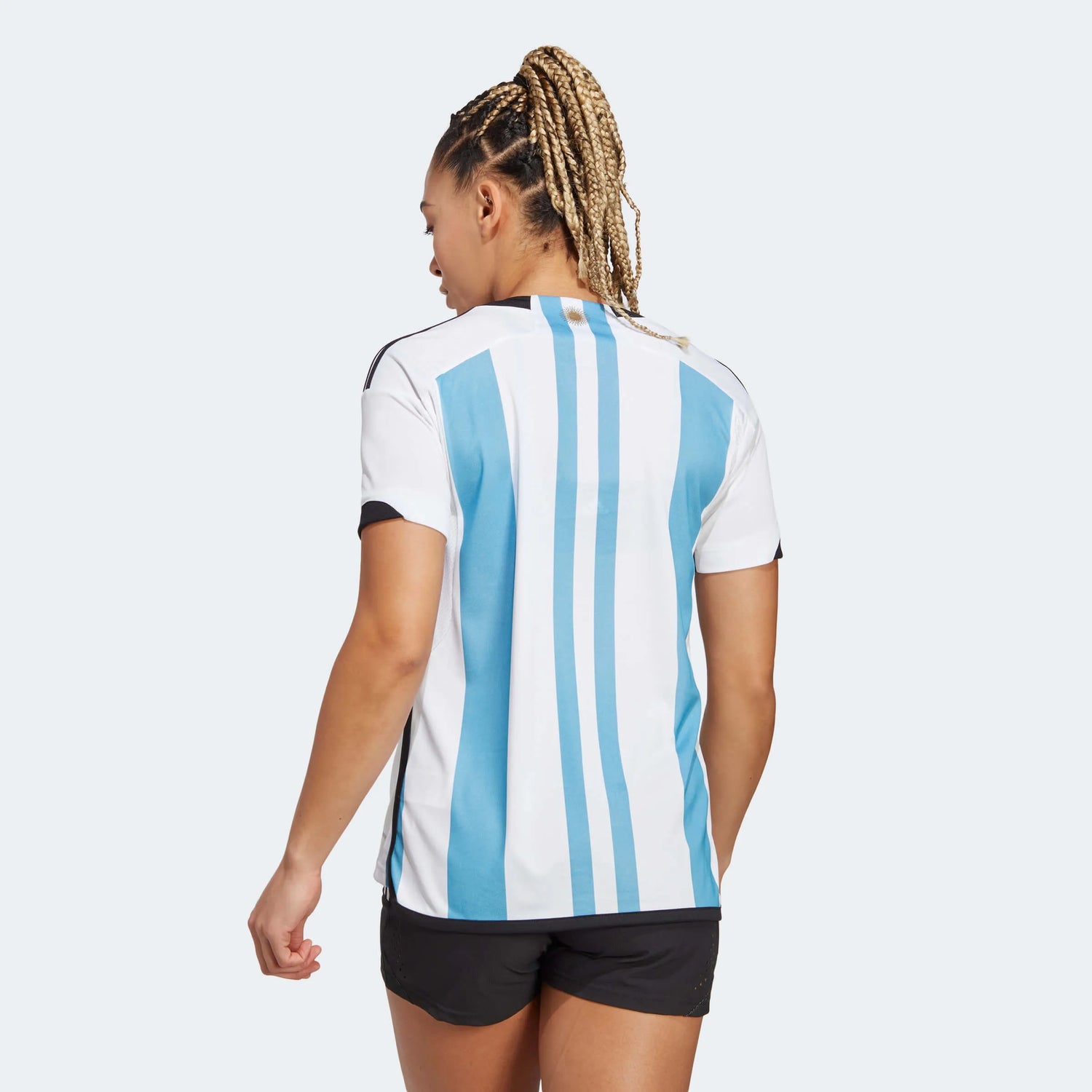adidas 2022-23 Argentina Womens Home Jersey World Cup 3 Star - White - Light Blue (Model - Back)