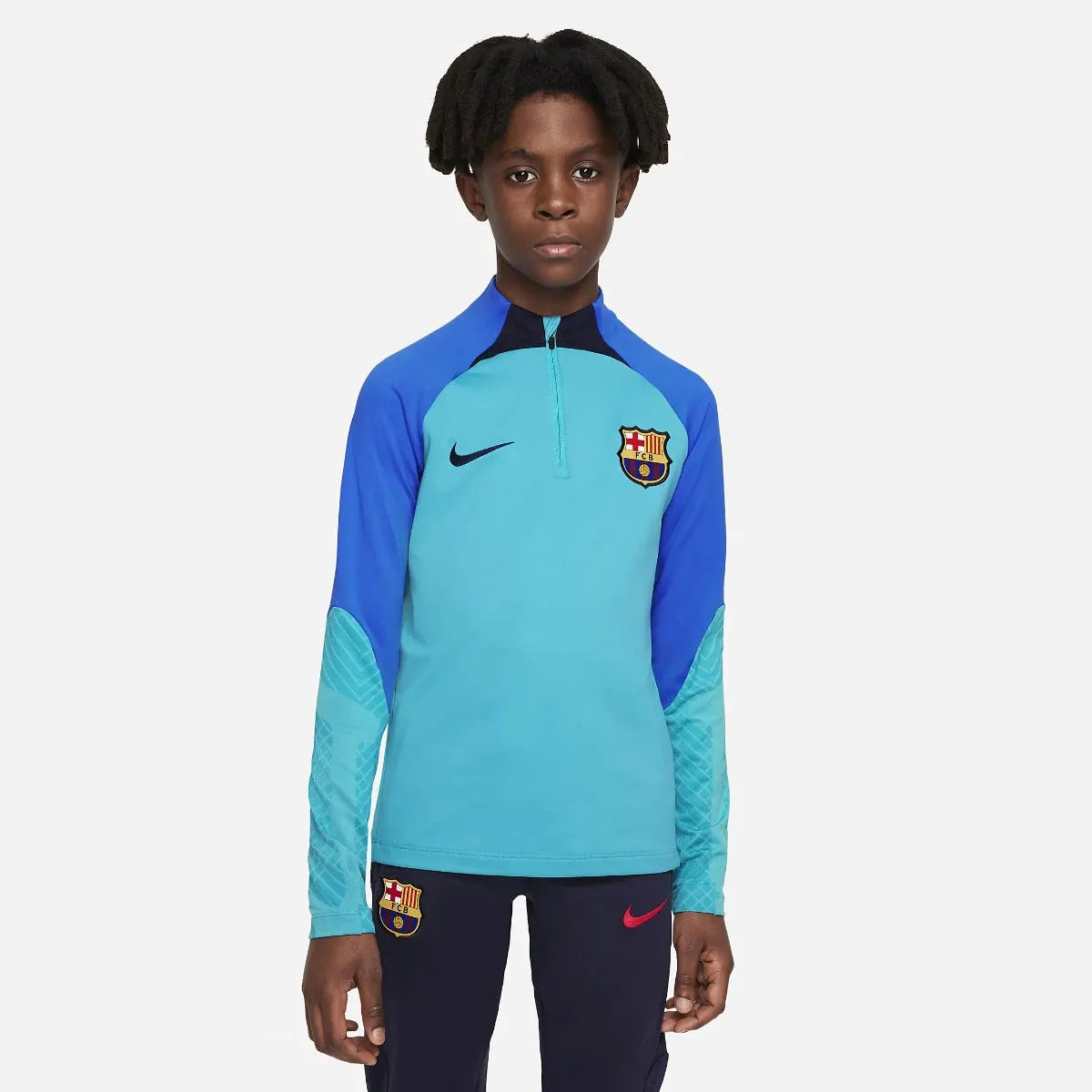 Nike 2022-23 FC Barcelona Youth Strike Drill Top - Aqua-Signal Blue (Model - Front)