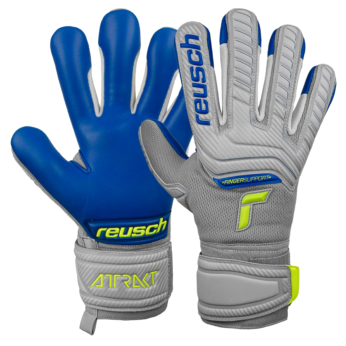 Reusch JR Attrakt Grip Evolution FS Goalkeeper Gloves - Grey-Yellow-Blue (Pair)