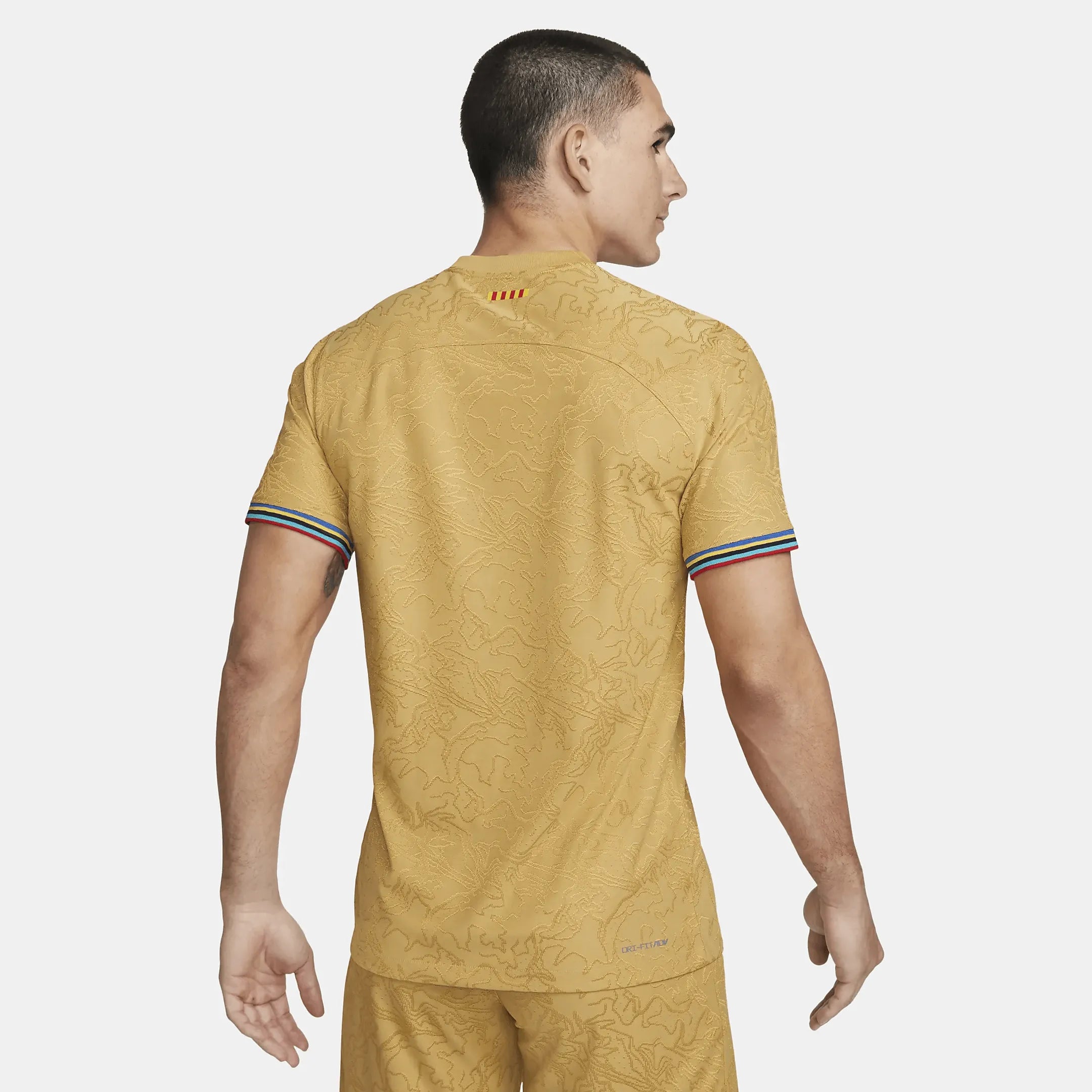 Nike 2022-23 FC Barcelona Authentic Away Jersey - Club Gold-Obsidian (Model - Back)