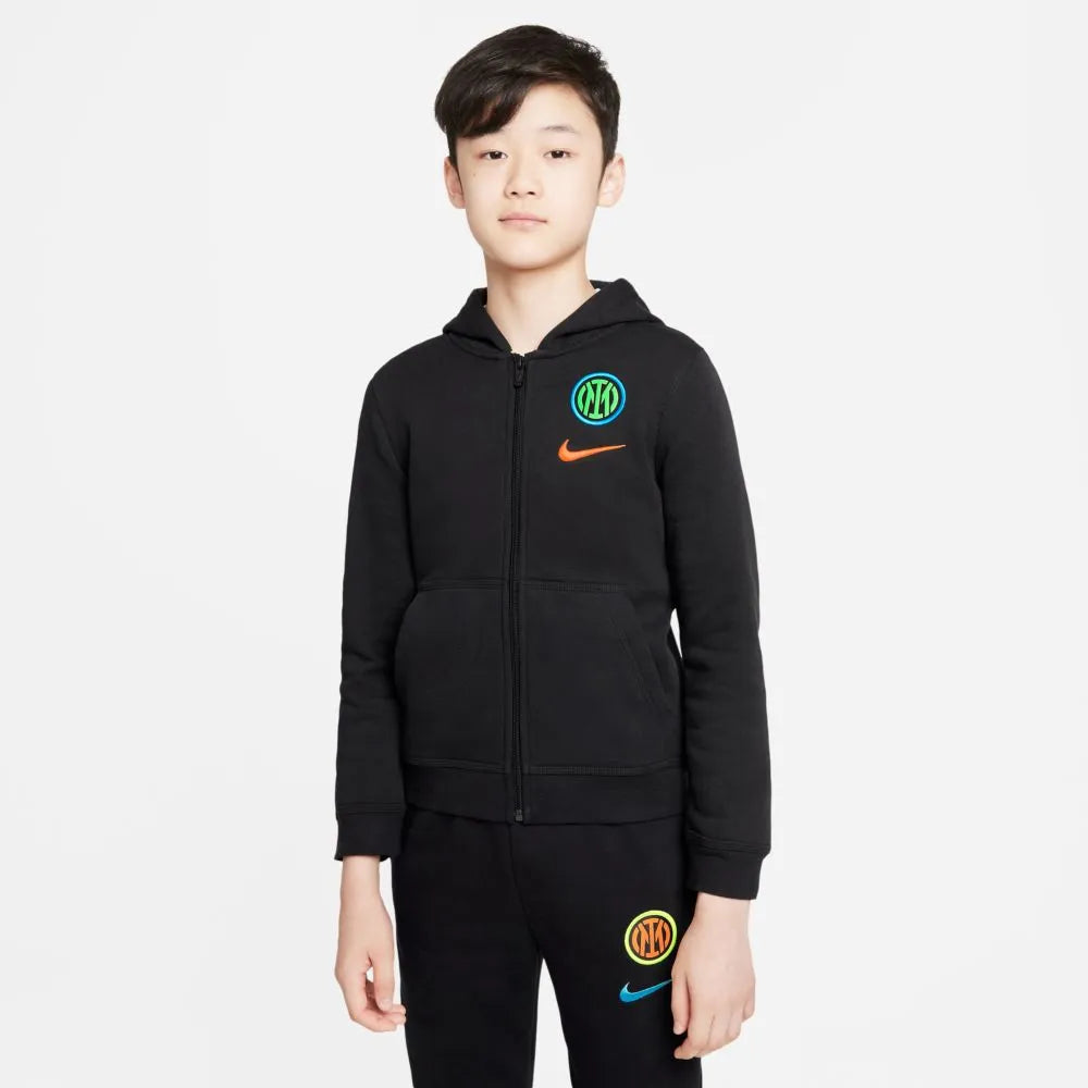Nike 2021-22 Inter Milan Youth NSW Full-Zip Club Hoodie - Black (Model - Front)