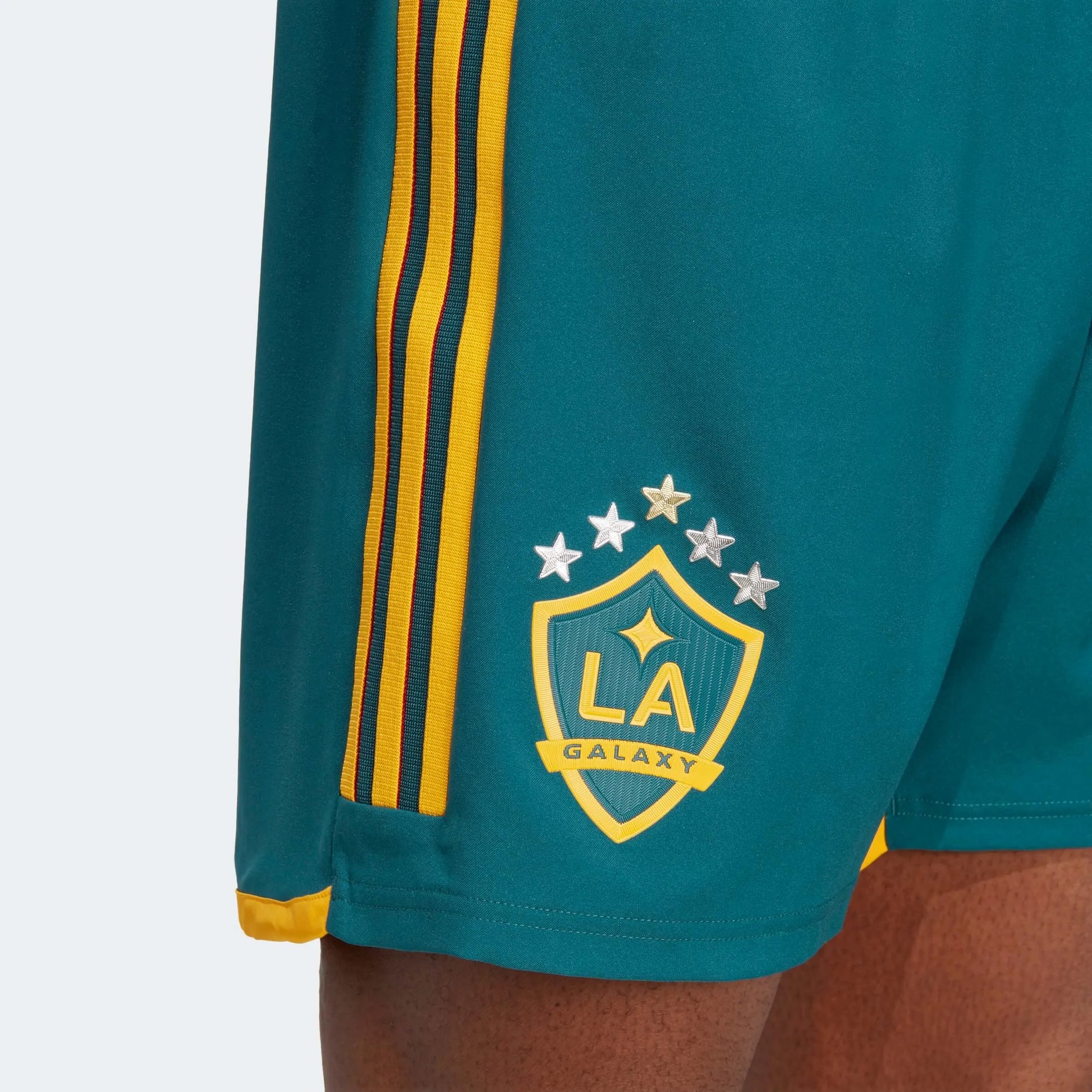 adidas 2023 LA Galaxy Authentic Away Shorts - Mystery Green-Team Gold (Detail 2)