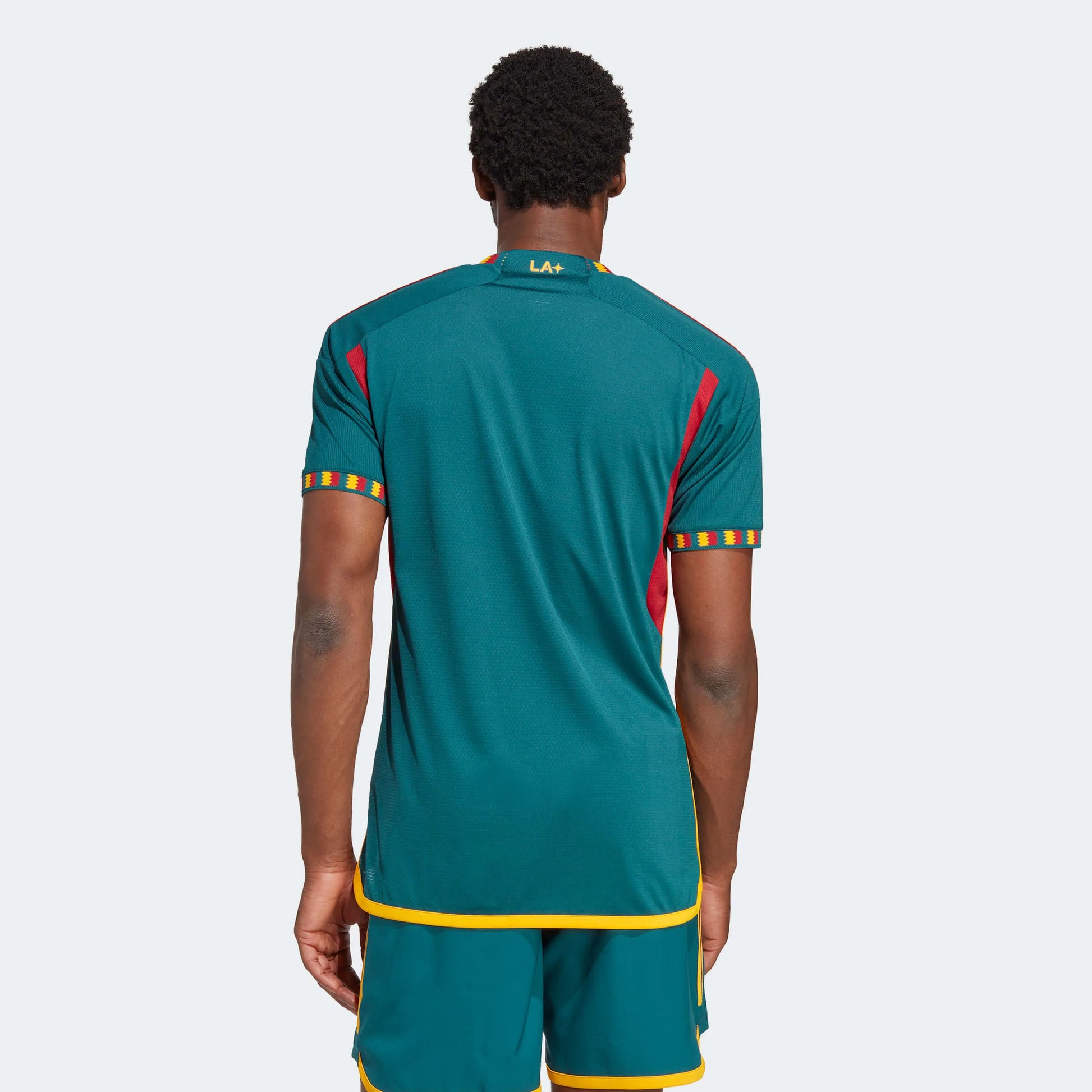 adidas 2023-24 LA Galaxy Authentic Away Jersey - Mystery Green-Team Gold (Model - Back)