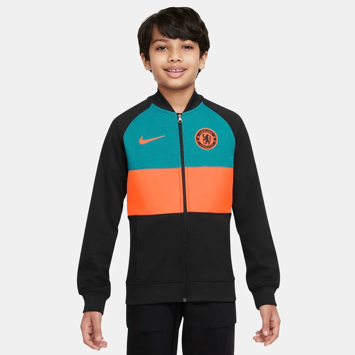 Nike 2021-22 Chelsea Youth I96 Anthem Jacket - Blustery-Black-Crimson (Model - Front)