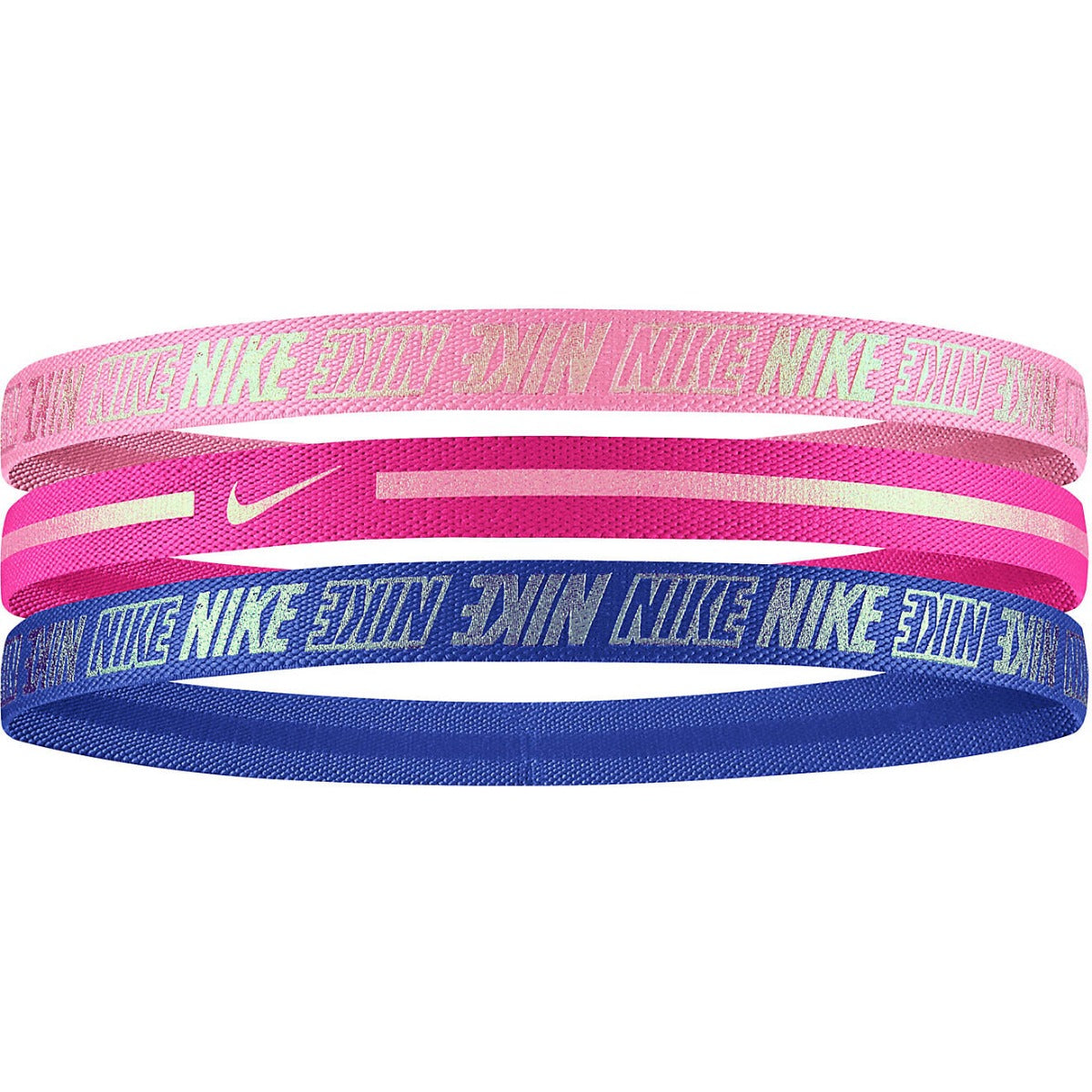 Nike Metallic Hairbands Headbands 3Pk Youth Kids Red/Pink/Photo Blue