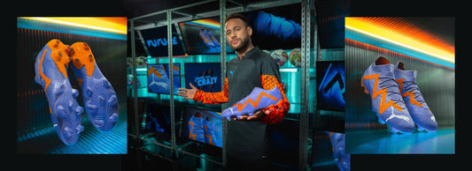 Neymar JR holding new Puma Supercharge Pack shoe in one hand