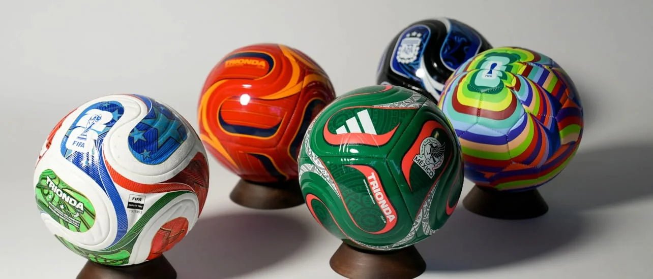 Five 2026 World Cup Balls arranged on white background