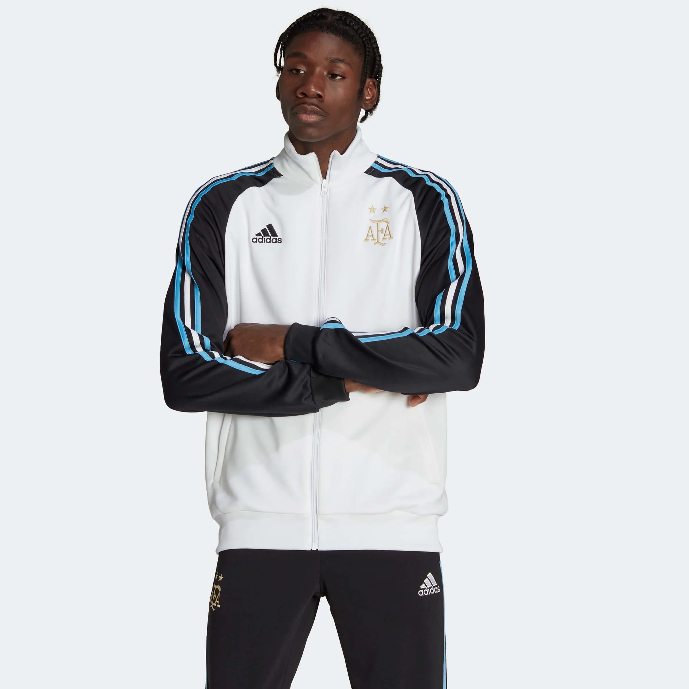 adidas 2022-23 Argentina 3 Stripe Track Jacket White-Black (Model - Front)