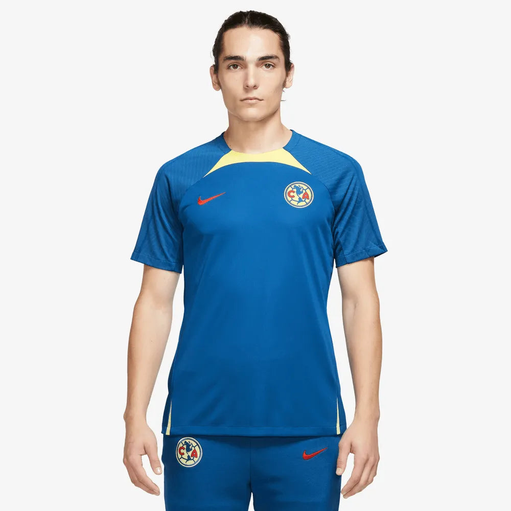 Nike 2023-24 Club America Academy Pro Drill Top - Blue-Yellow (Model - Front)