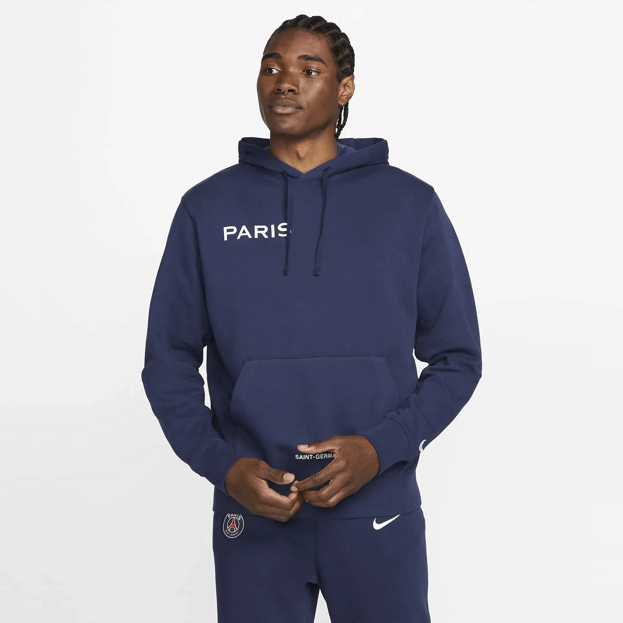Nike 2022-23 PSG GFA Fleece Hoodie - Midnight Navy-White (Model - Front)