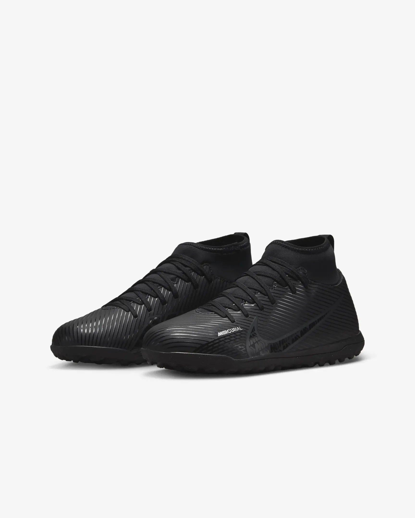  Nike Jr Superfly 9 Club Turf - Black-Smoke Grey (Pair - Diagonal)