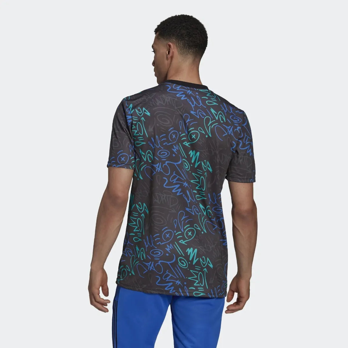 adidas 21-22 Real Madrid Pre-Match Jersey - Black-Multicolor (Model - Back)