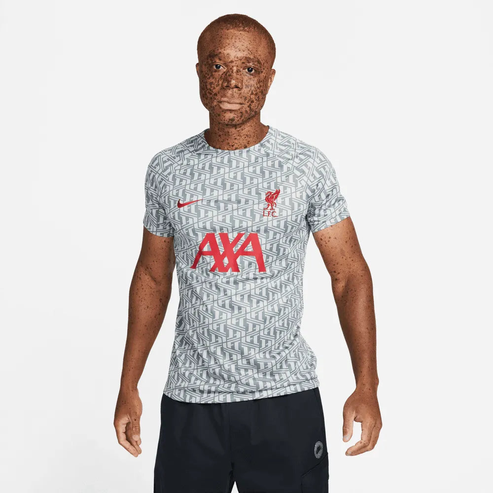 Nike 2022-23 Liverpool FC Dri-Fit Pre-Match Top Short-Sleeve - Grey-Red (Model - Front)