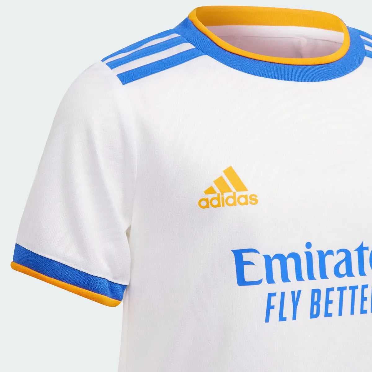 Adidas 2021-22 Real Madrid Home MINI Kit - White-Blue-Orange (Detail 1)