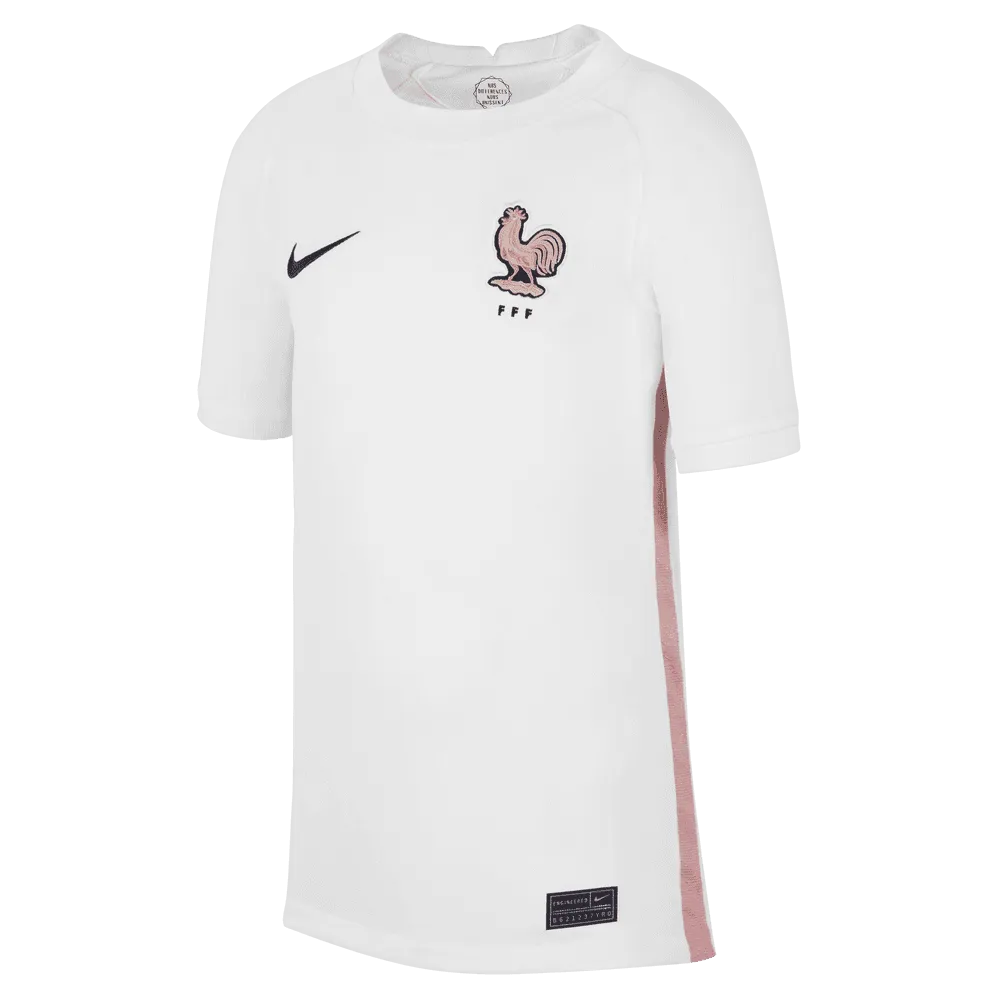 Nike 2022-23 France Away Youth Jersey White-Pink Glaze-Blue (Front)