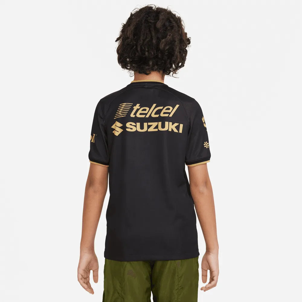 Nike 2023 Pumas Kids Third Jersey - Black - Gold (Model - Back)