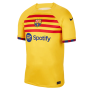 Nike 2022-23 FC Barcelona Fourth Jersey - Yellow - University Red (Front)