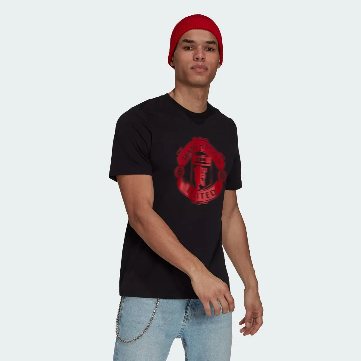 Adidas 2021-22 Manchester United Tee - Black-Red (Model - Front)