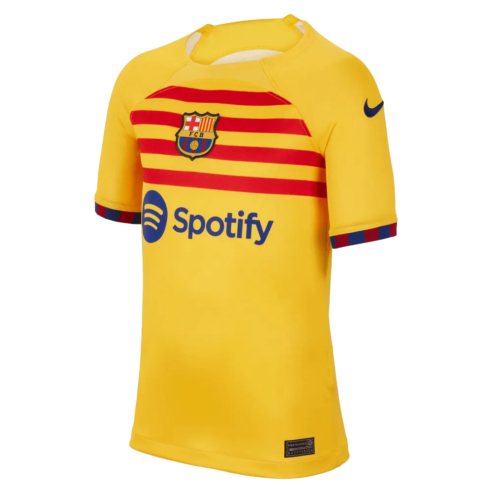Nike 2023-24 FC Barcelona Youth Fourth Jersey - Yellow-Red (Front)