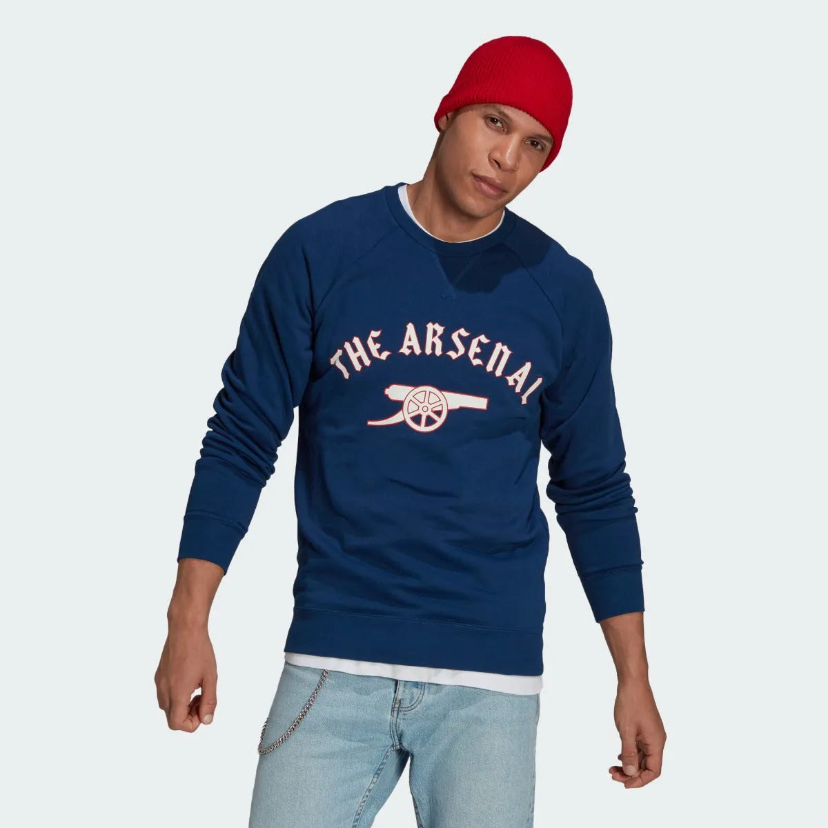 Adidas 2021-22 Arsenal Graphic Crew Sweatshirt - Mystery Blue (Model - Front)