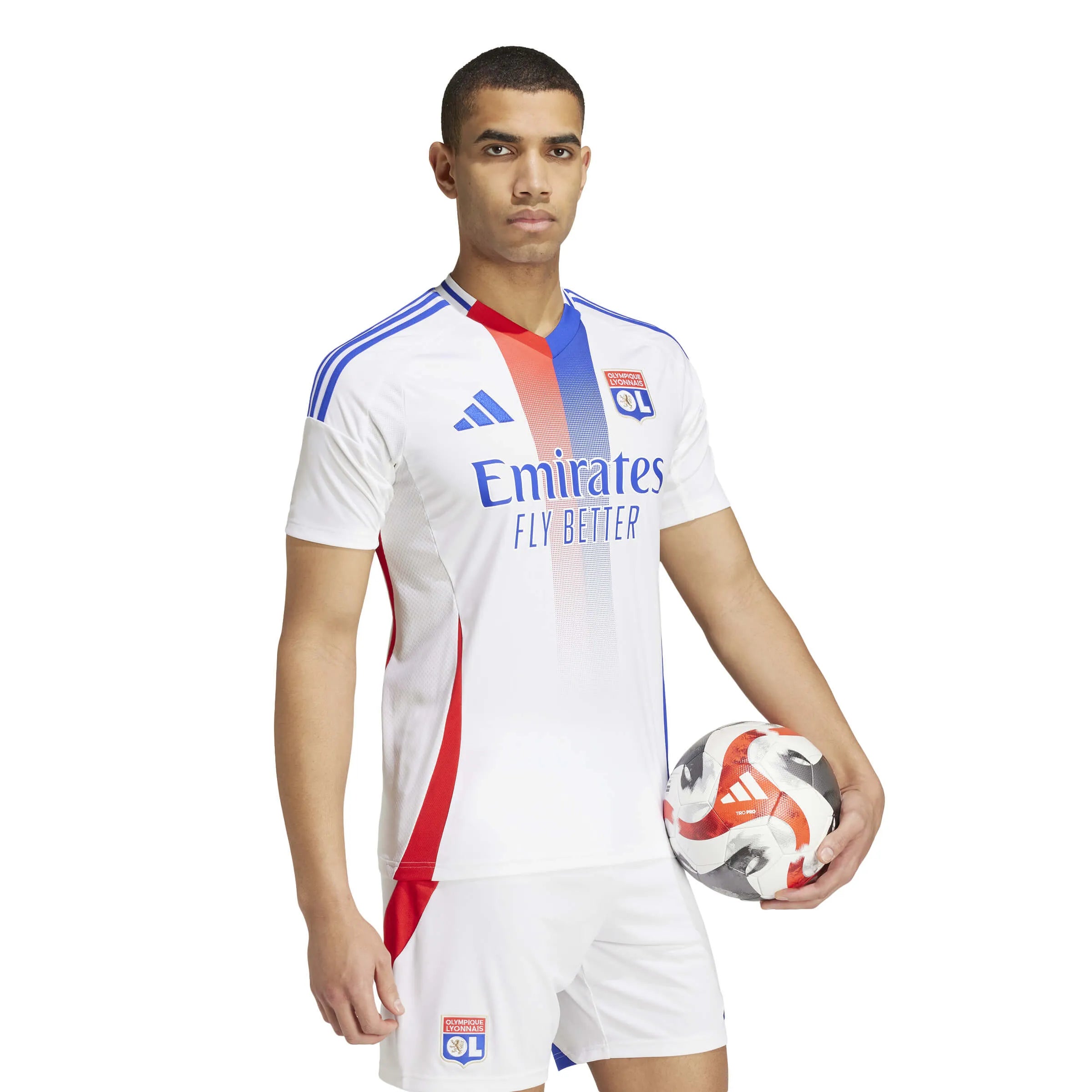 adidas 2024-25 Olympique Lyon Men's Stadium Home Jersey (Model - Side)