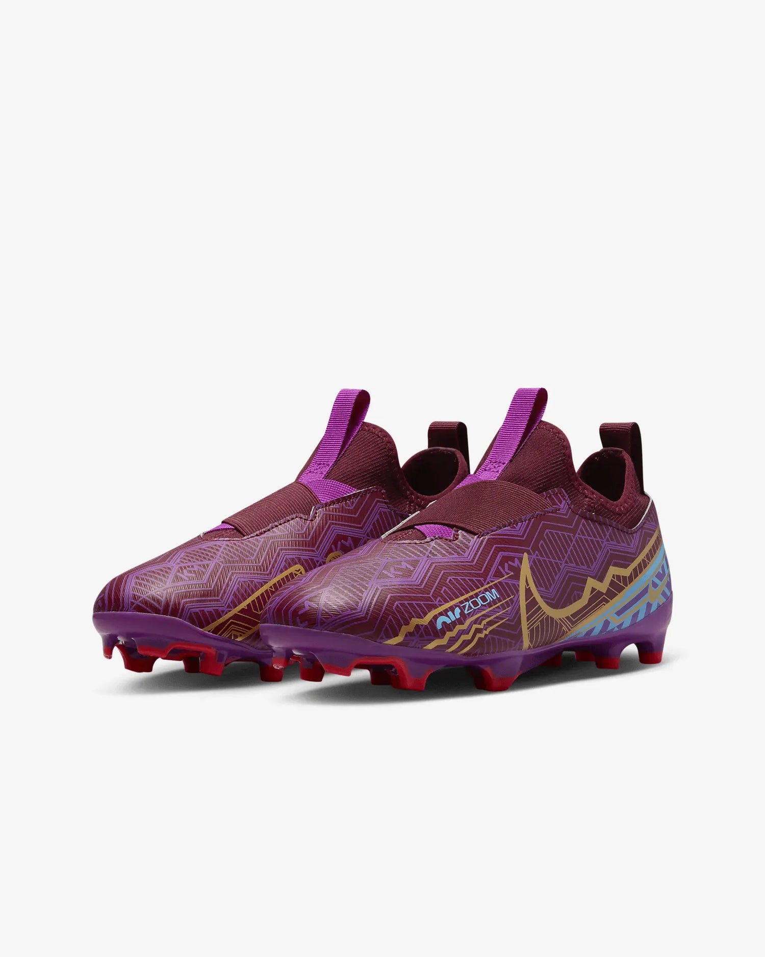 Nike Jr Zoom Vapor 15 Academy KM FG/MG - Dark Beetroot-Gold (Pair - Diagonal)