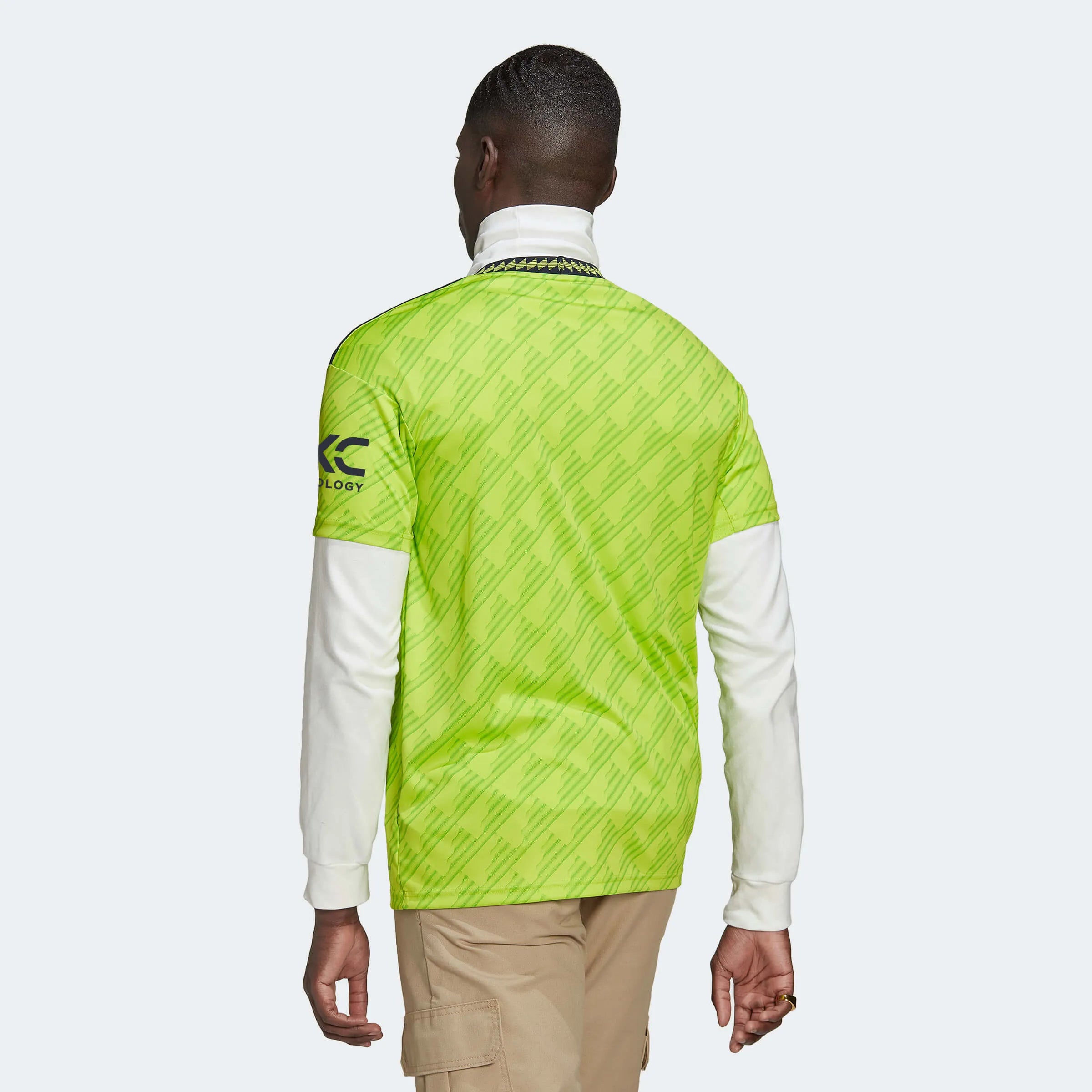 adidas 2022-23 Manchester United Third Jersey - Solar Slime (Model - Back)