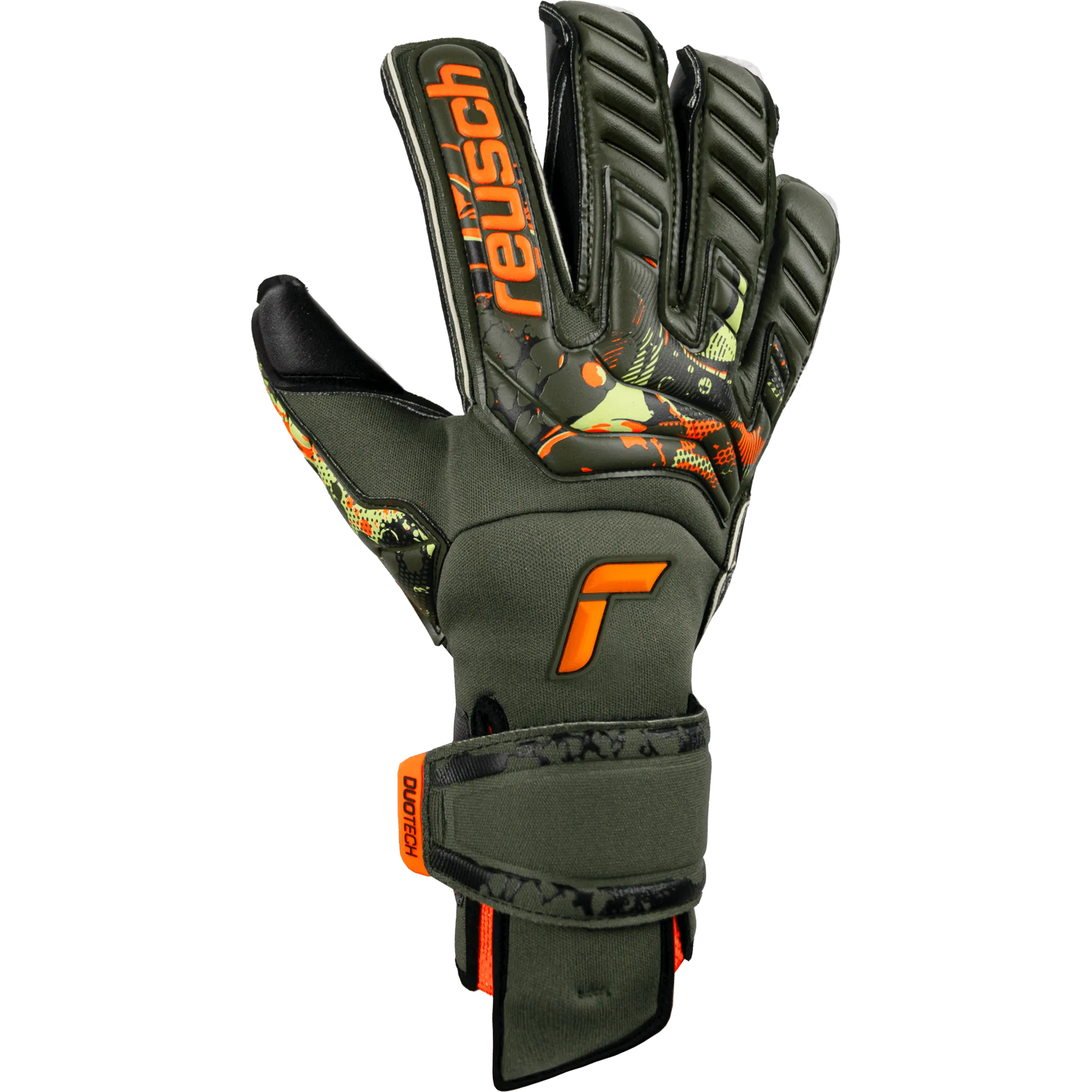Reusch Attrakt Duo Evolution AdaptiveFlex Goalkeeper Gloves - Desert Green-Shocking Orange (Single - Outer)