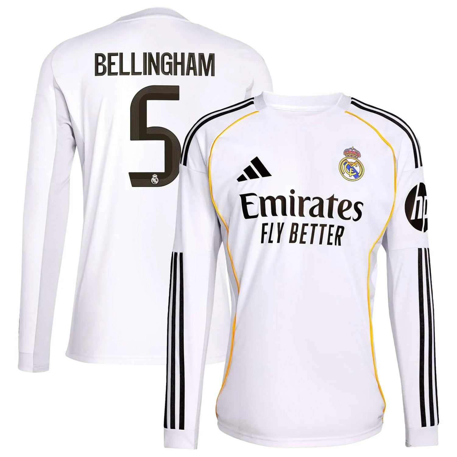 adidas 2025-26 Real Madrid Men's Stadium Home Long-Sleeve Soccer Jersey (Bellingham)