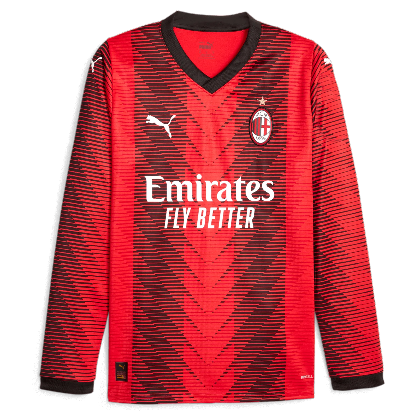 Puma 2023-24 AC Milan Men's Stadium Home Long-Sleeve Jersey (Front)