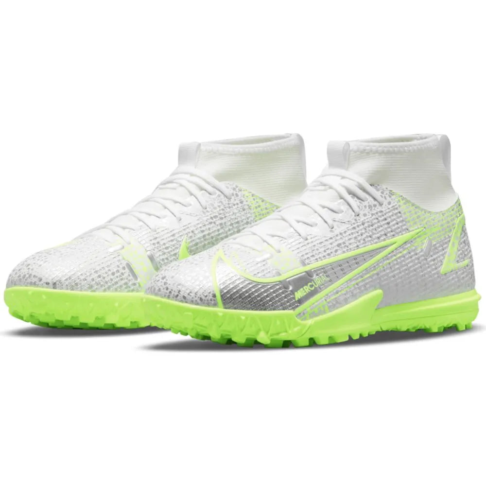 Nike JR Superfly 8 Academy TF - White-Grey-Volt (Pair  - Diagonal)