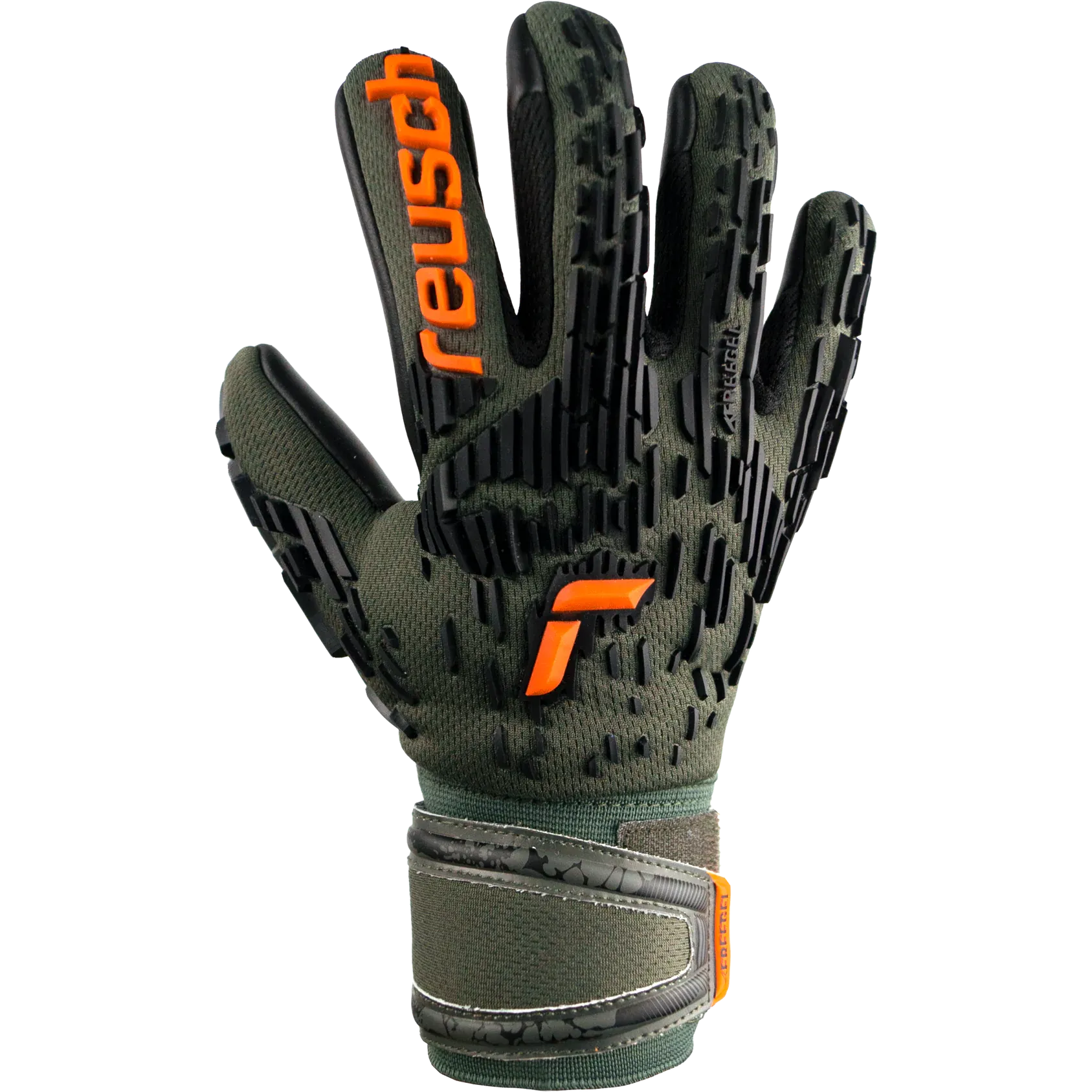 Reusch JR Attrakt Freegel Silver Finger Support Goalkeeper Gloves - Desert Green-Orange-Black (Single - Outer)
