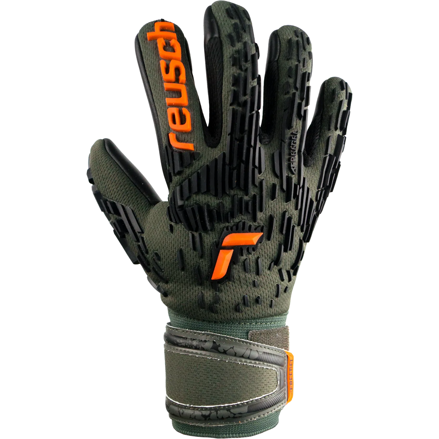 Reusch JR Attrakt Freegel Silver Finger Support Goalkeeper Gloves - Desert Green-Orange-Black (Single - Outer)