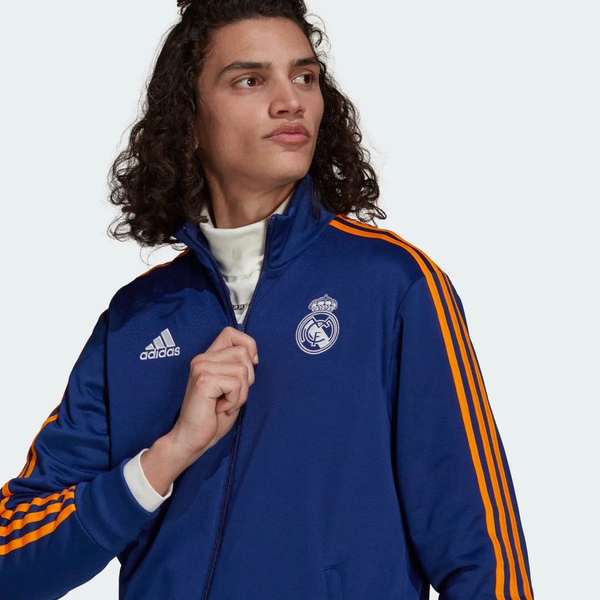 Adidas 2021-22 Real Madrid 3 Stripe Jacket - Navy-Orange (Detail 1)