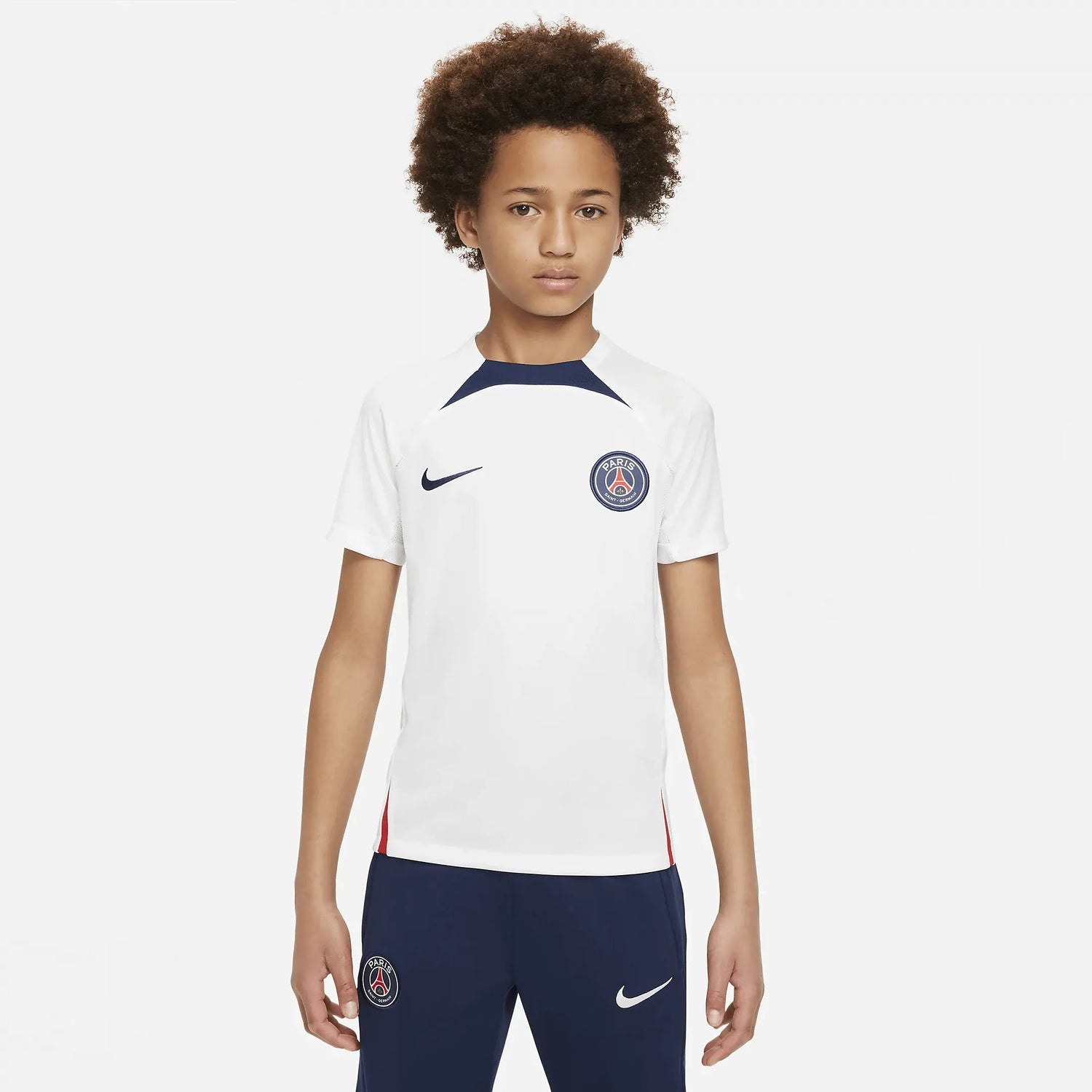 Nike 2022-23 PSG Youth Strike Top - White-Navy (Model - Front)