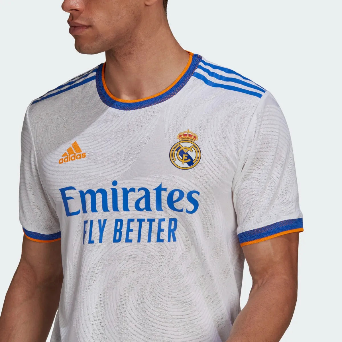 Adidas 2021-22 Real Madrid Home Authentic Jersey  - White-Blue-Orange (Detail 1)
