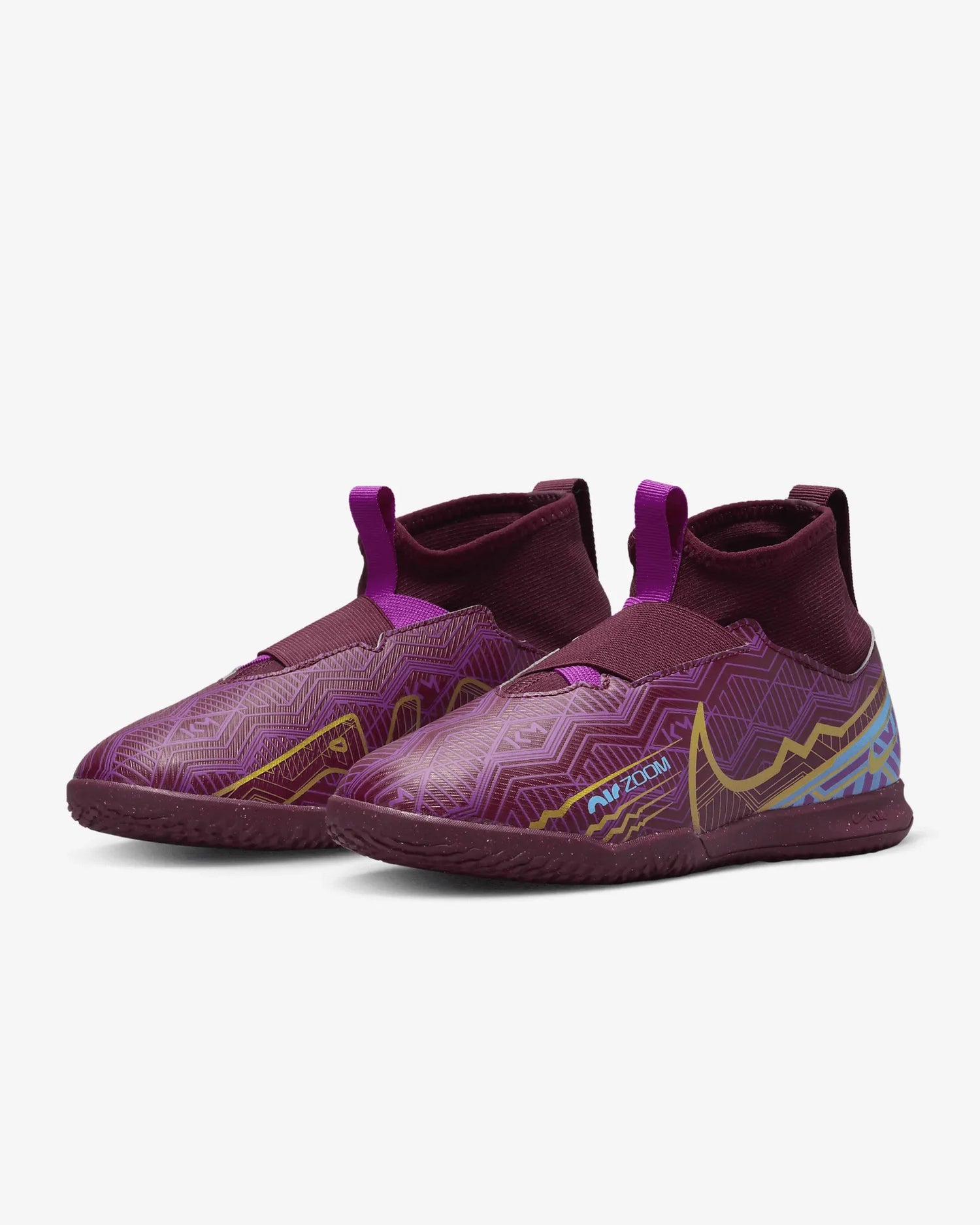 Nike Jr Zoom Superfly 9 Academy KM Indoor - Dark Beetroot-Gold (Pair - Diagonal)