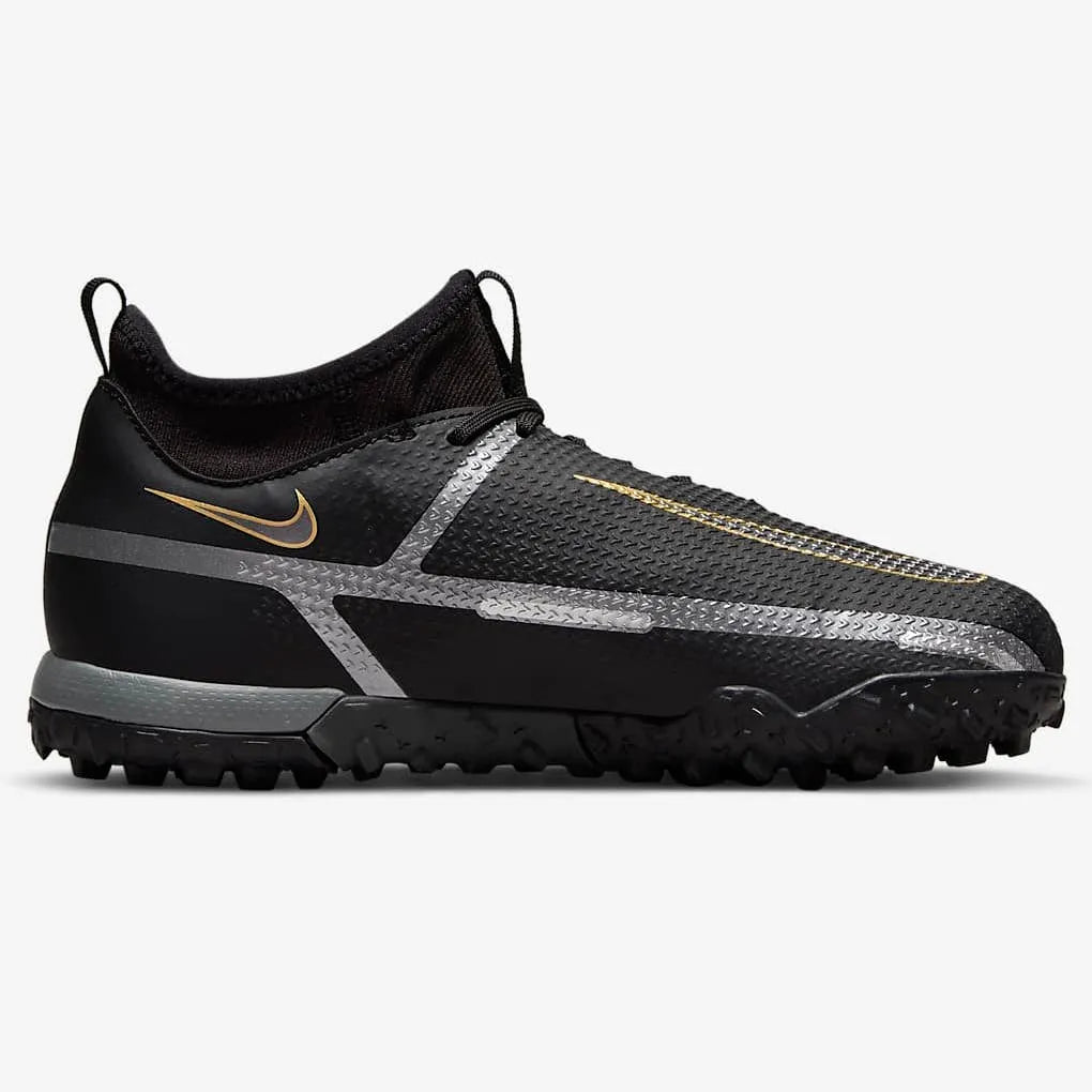 Nike JR Phantom GT2 Academy DF Turf - Black-Dark Grey-Gold (Side 2)