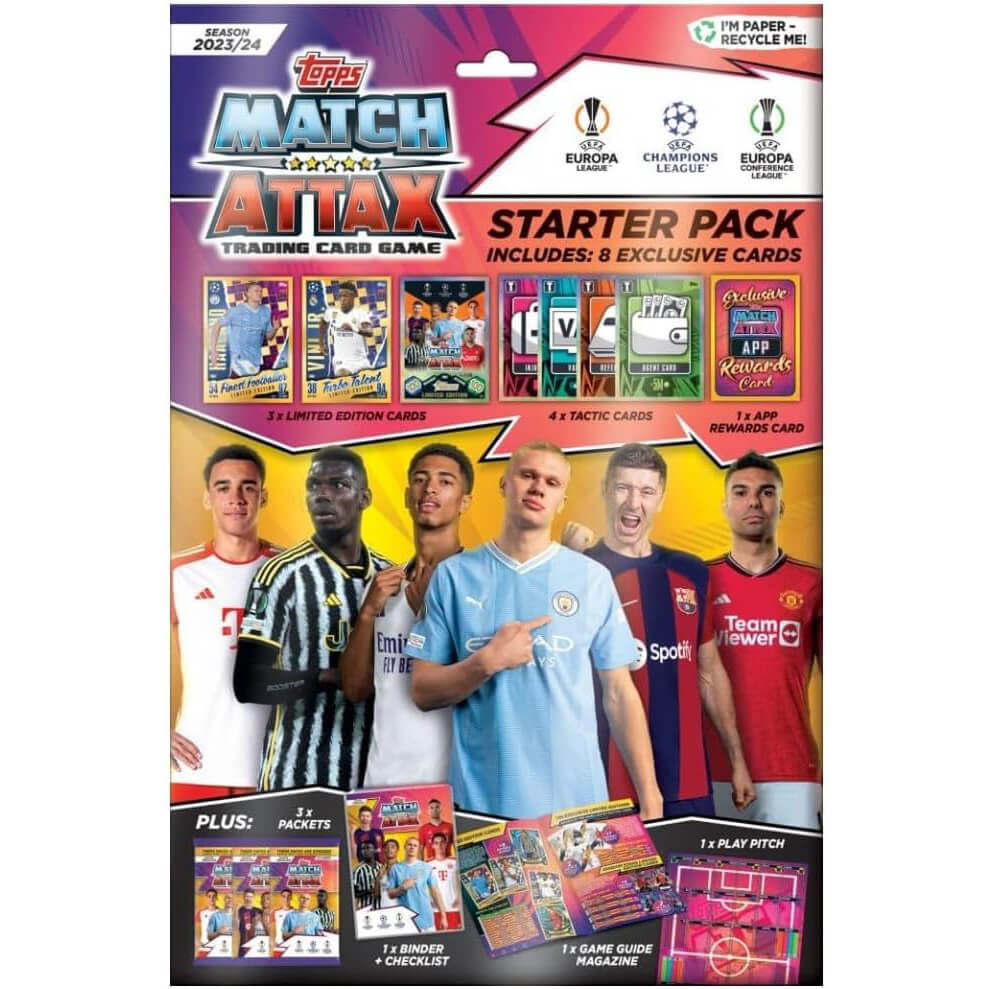 2023-24 Topps Match Attax UEFA Champions League Cards Starter Pack (Album, 36 Cards + 3 LE) (Front)