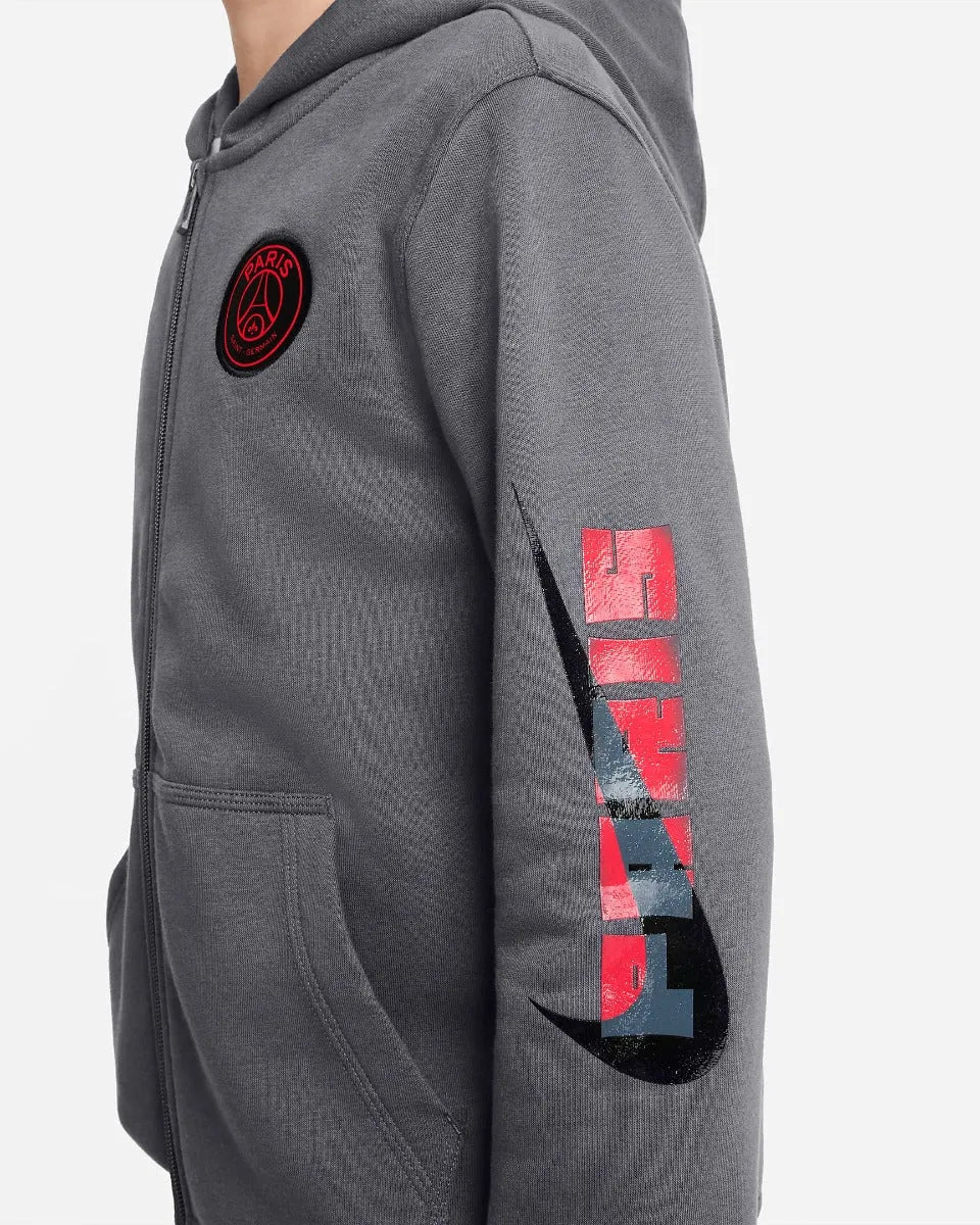 Nike 2022 PSG Youth FZ NSW Club Hoodie - Grey-Red (Detail 1)