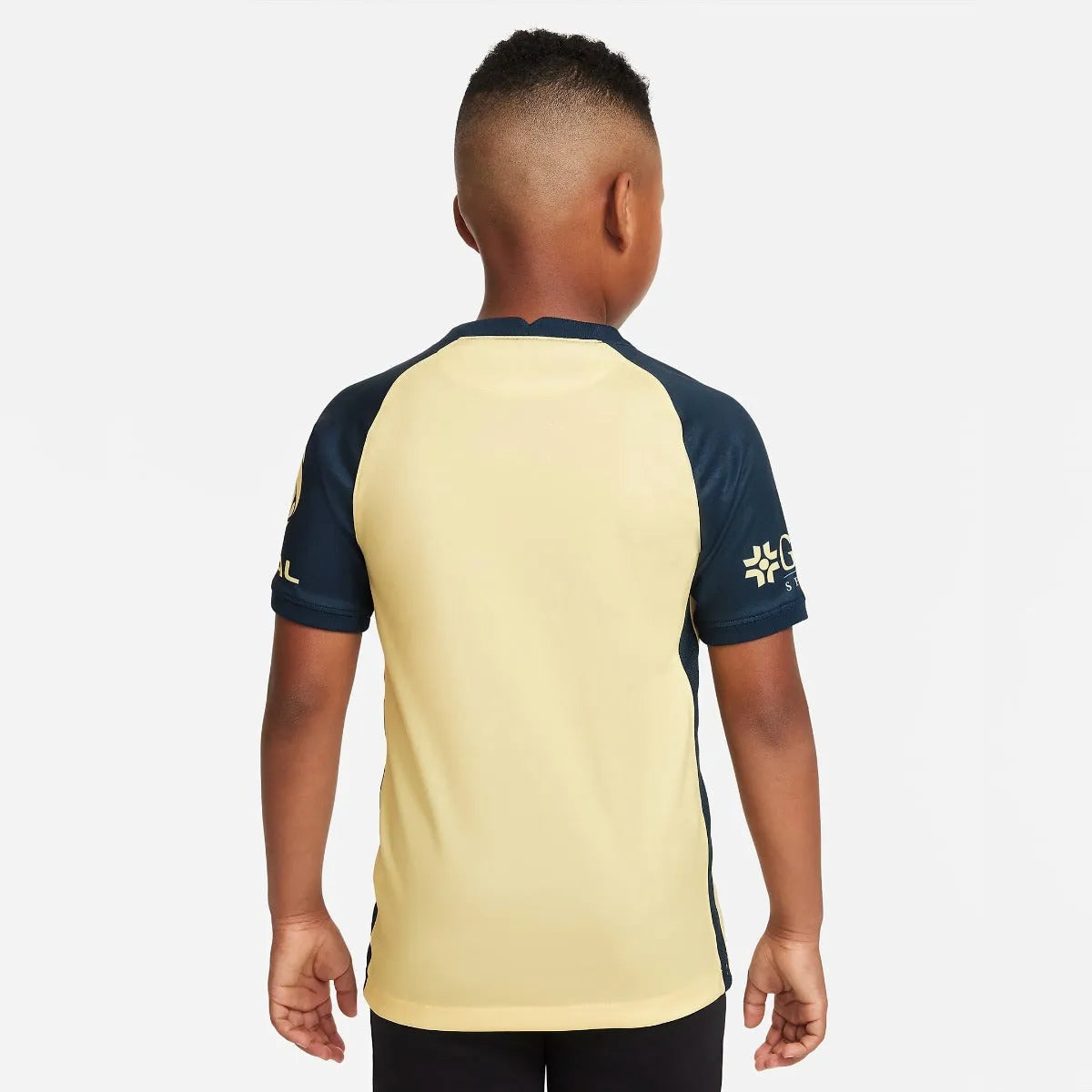Nike 2021-22 Club America Youth Home Jersey - Yellow-Navy (Model - Back)