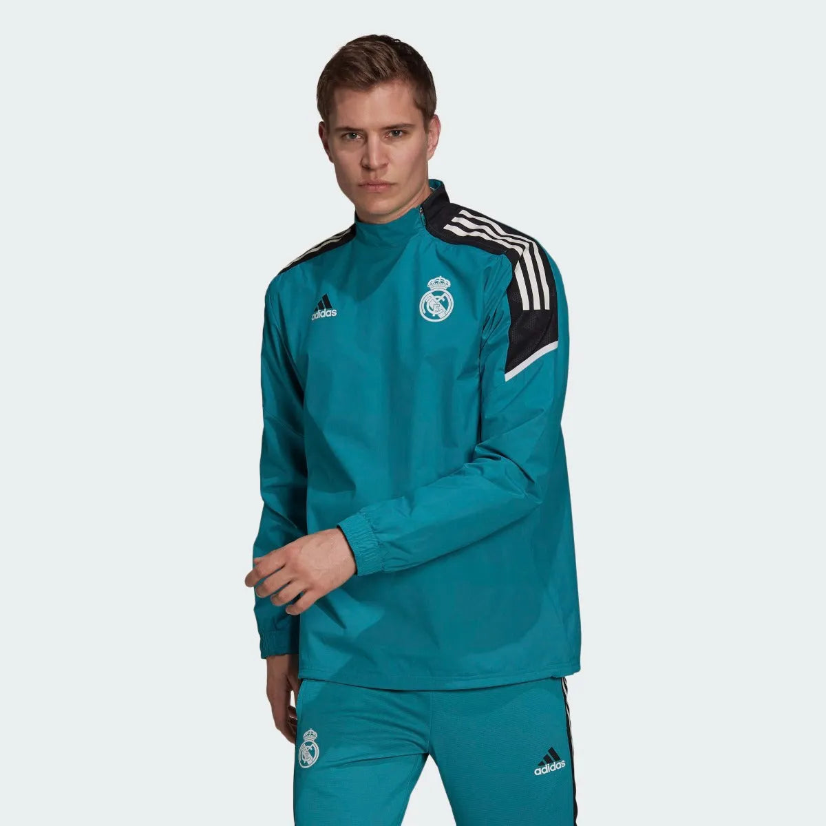 Adidas 2021-22 Real Madrid EU Hybrid Top - Teal-Black (Model - Front)