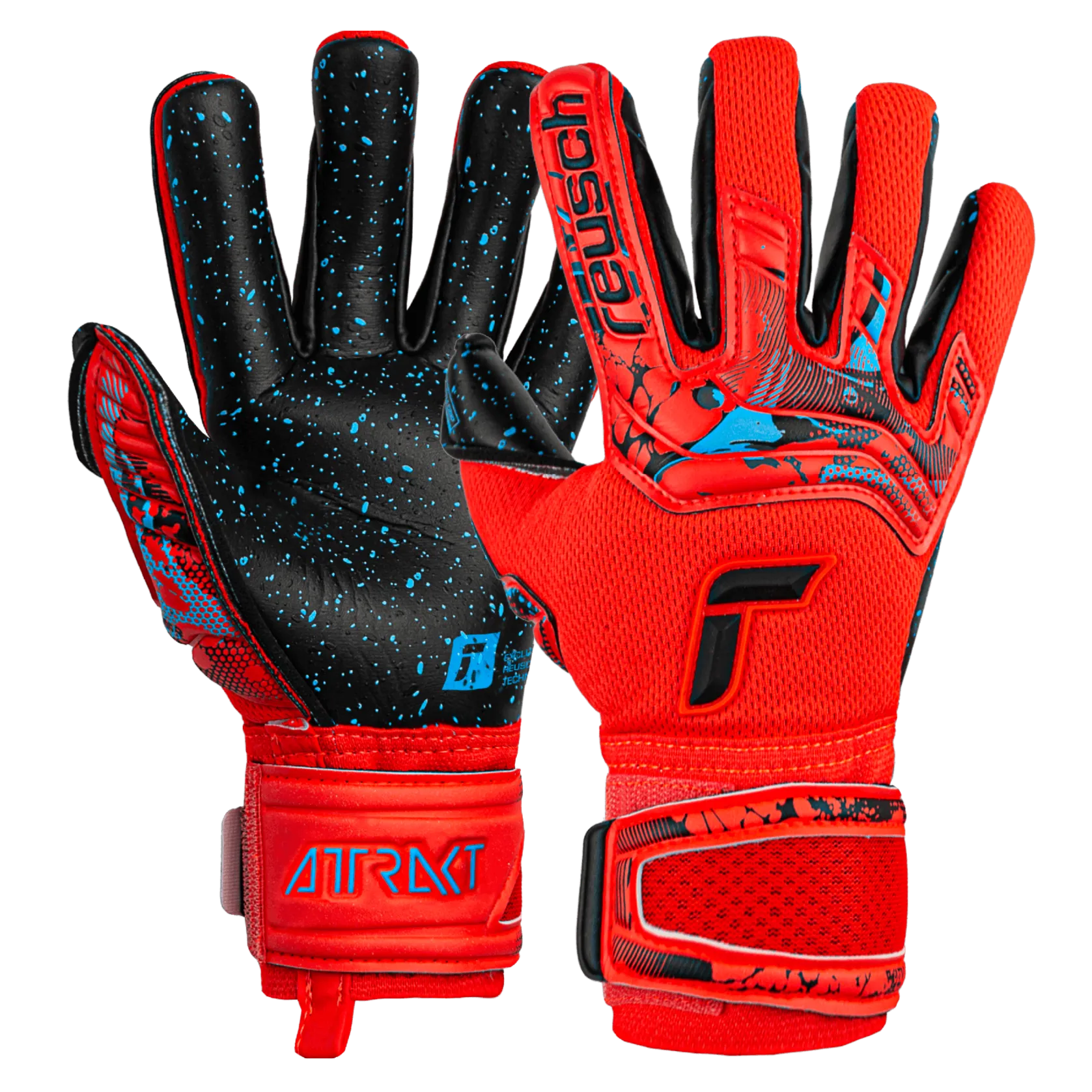 Reusch JR Attrakt Fusion FS Guardian Goalkeeper Gloves - Bright Red-Blue-Black (Pair)