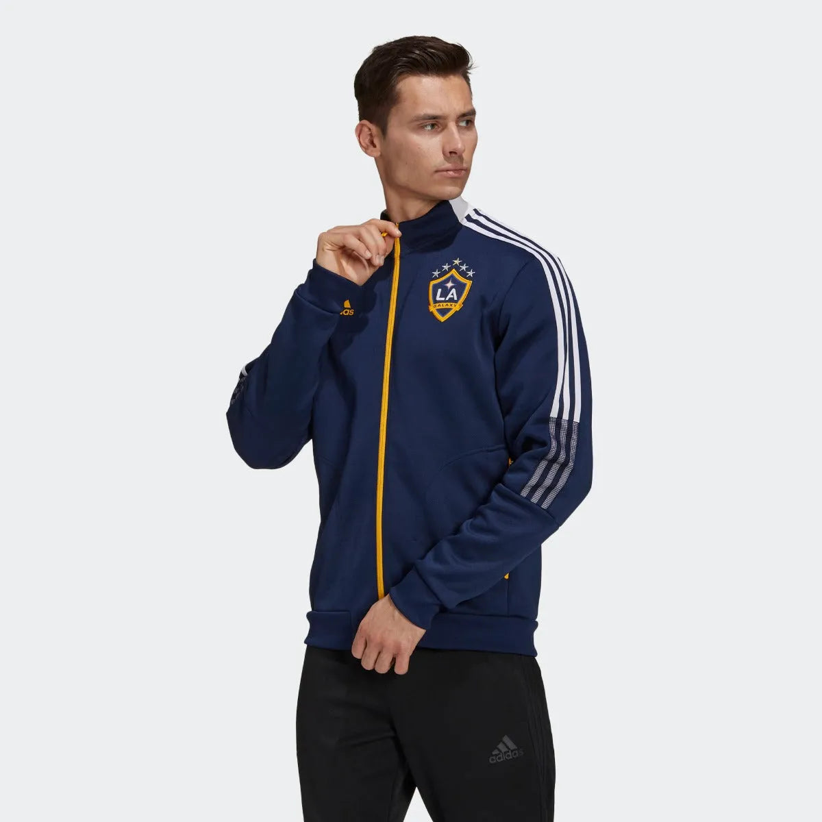 Adidas 2021 LA Galaxy Anthem Jacket - Navy-White (Model - Front)