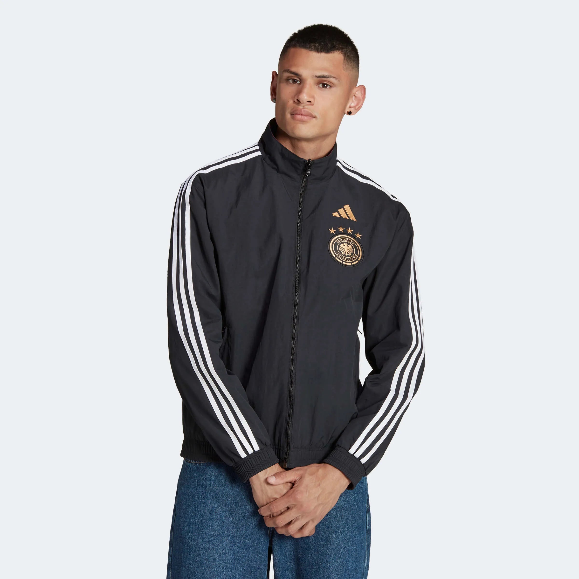 adidas 2022-23 Germany WC Anthem Jacket - Black-White (Model - Front)