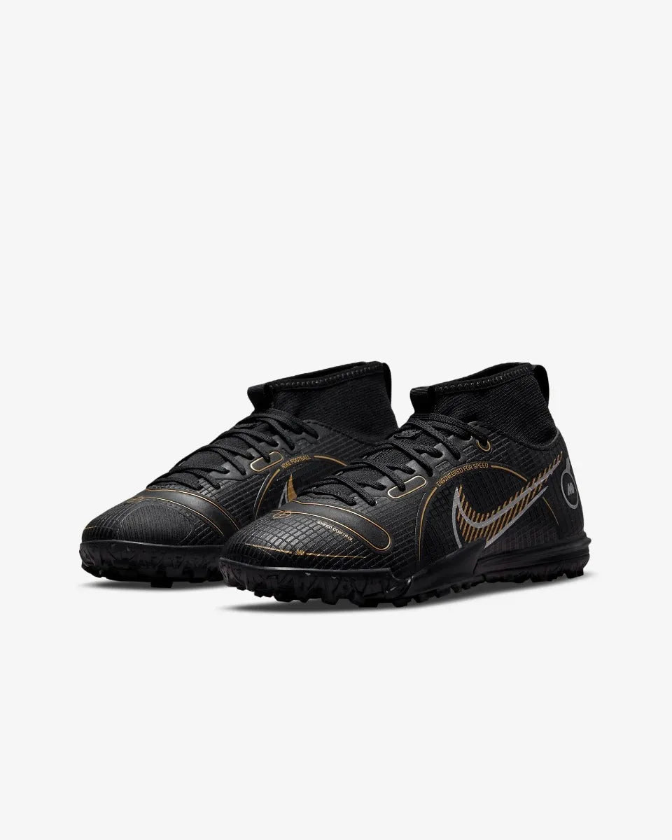 Nike JR Superfly 8 Academy Turf - Black-Silver-Gold (Pair - Diagonal)
