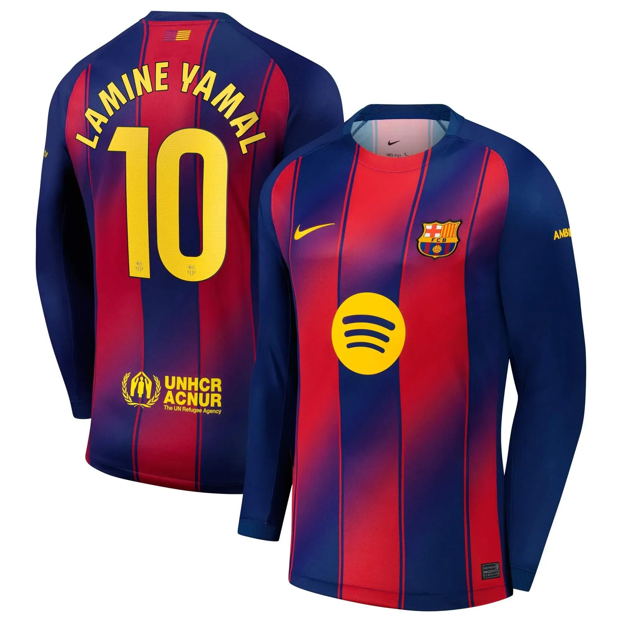 Nike 2025-26 Barcelona Men's Stadium Home Long-Sleeve Soccer Jersey (Lamine Yamal)