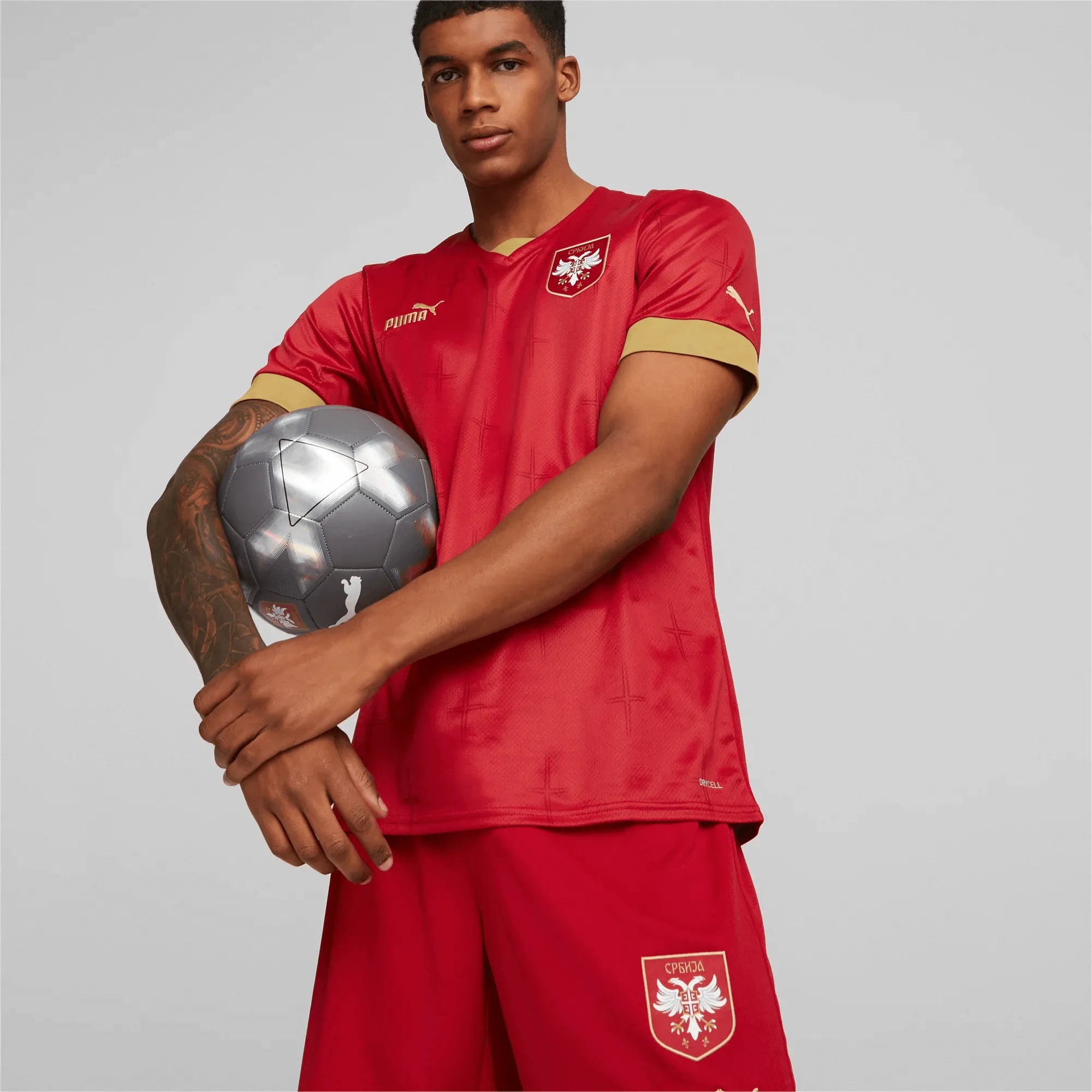 Puma 2022-23 Serbia Home Jersey - Red-Gold (Model - Front)