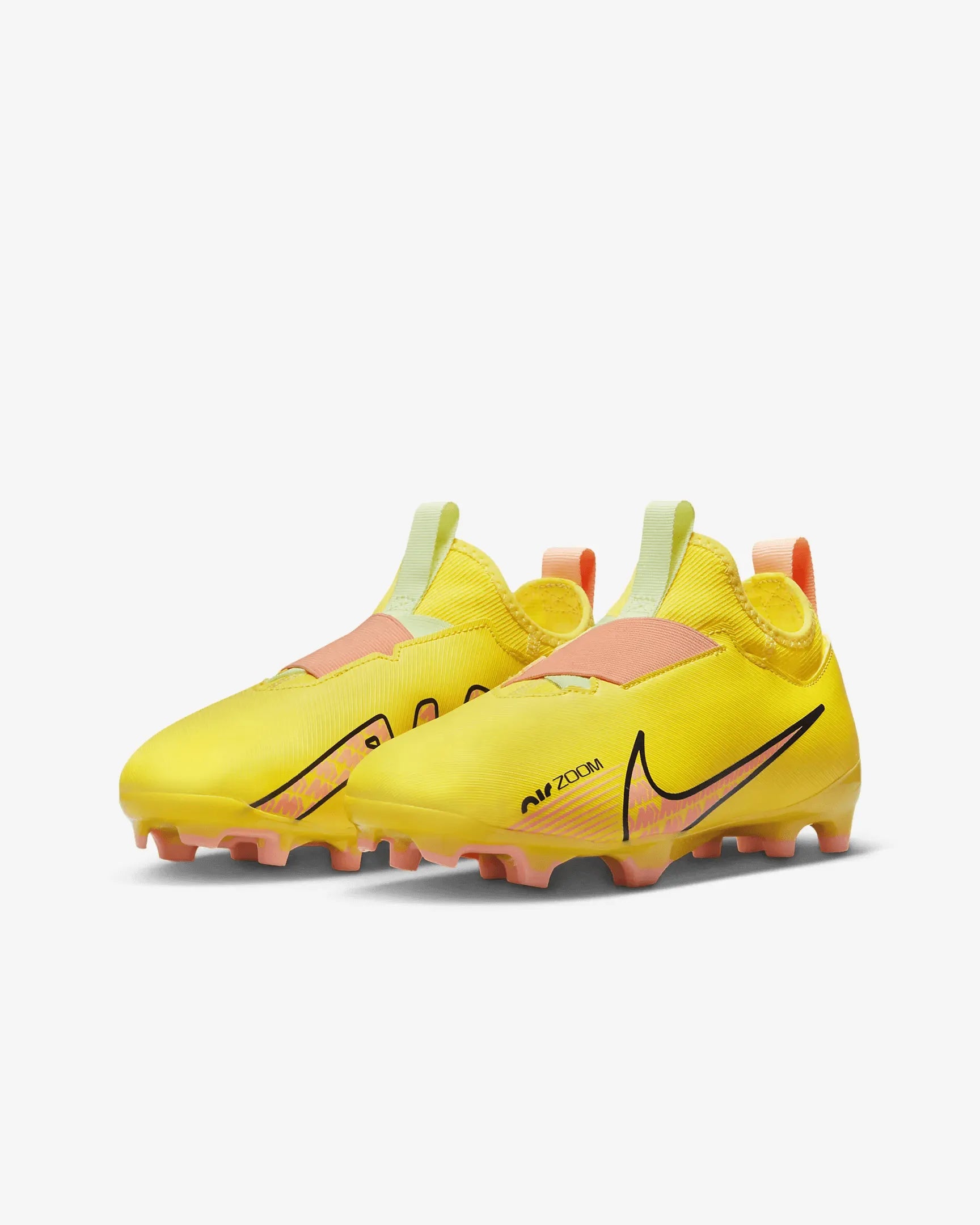 Nike Jr Zoom Vapor 15 Academy FG/MG - Yellow Strike-Sunset Glow (Pair - Diagonal)